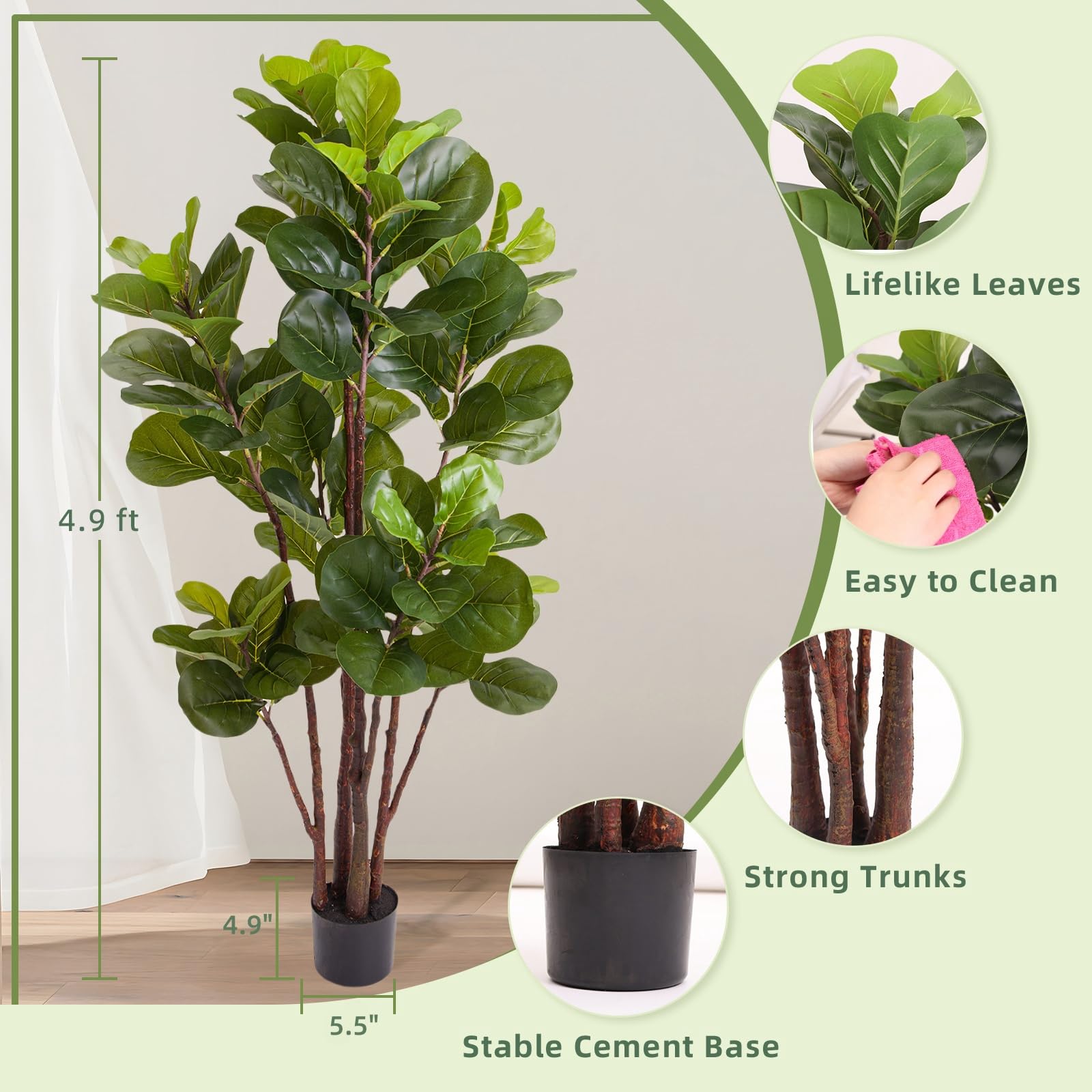 Fiddle Leaf Fig Tree Artificia - огляд і ціна Ficus Lyrata Tree